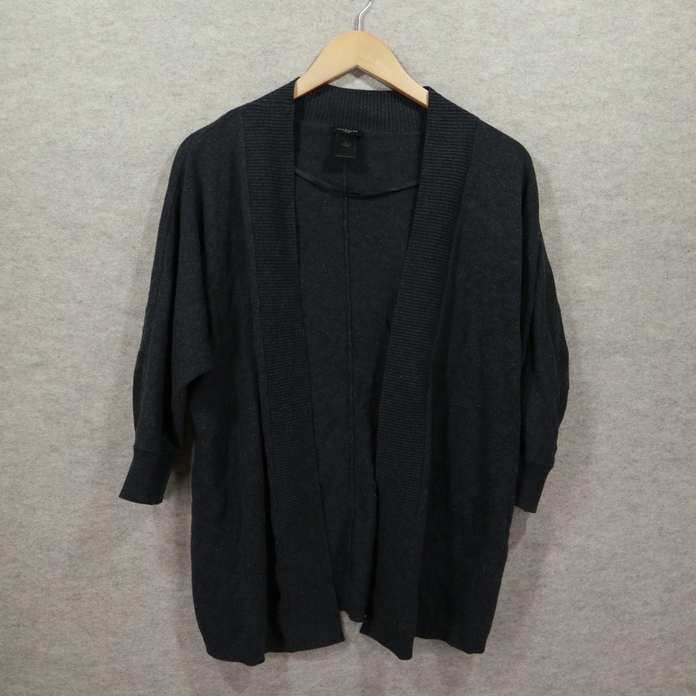 Ann Taylor Cardigan Large Open Front Modern Charcoal Grey Shawl Collar